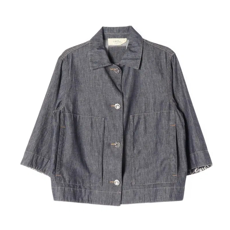 [BUNJANG] LATTBYT Indigo Denim Cropped 3/4 Sleeve Jacket / LATTBYT 데님 칠부 카라 자켓 F