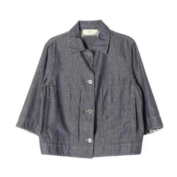 [BUNJANG] LATTBYT Indigo Denim Cropped 3/4 Sleeve Jacket / LATTBYT 데님 칠부 카라 자켓 F