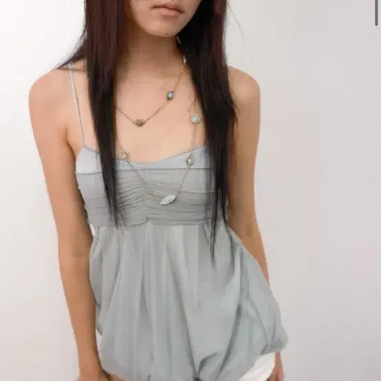 [BUNJANG] Loose Sleepover Mint Shirring Top / 루즈슬립오버 민트셔링탑