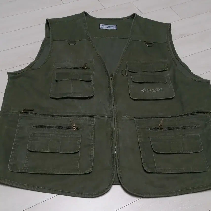 [BUNJANG] Roadstar Khaki Multi-Pocket Vintage Vest 120 / 빅사이즈 로드스타 카키색 멀티포켓 빈티지조끼120