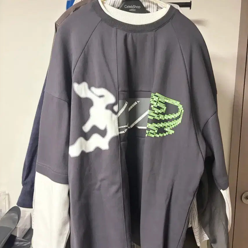[BUNJANG] GLEAC Layered Long Sleeve Charcoal Grey M / 글랙 GT036 라비 레이어드 롱슬리브 차콜 그레이 M