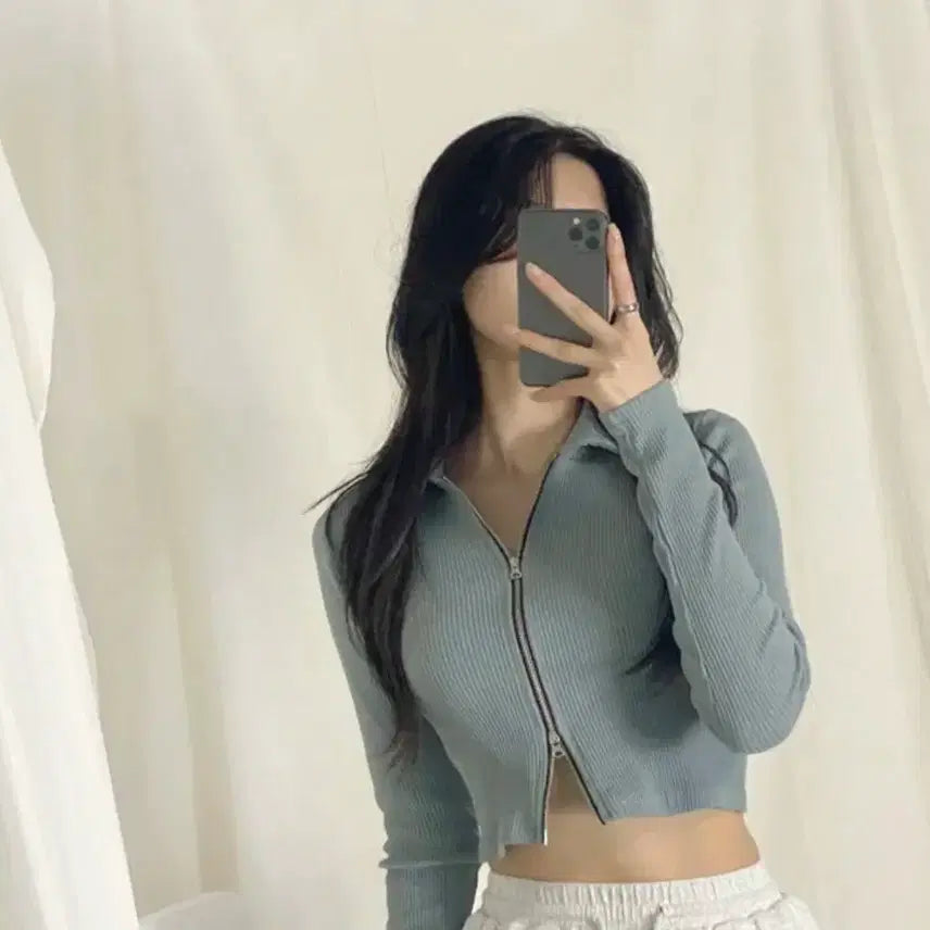 [BUNJANG] Ribbed Zip Crop Knit / 여성 골지 지퍼 크롭 니트