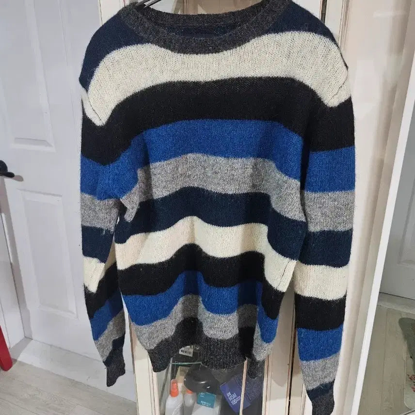 [BUNJANG] Men's Striped Wool 100% Knit Sweater (Size 95) / 줄무늬 울100 니트 스웨터95