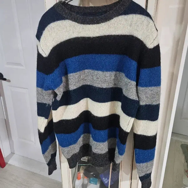 [BUNJANG] Men's Striped Wool 100% Knit Sweater (Size 95) / 줄무늬 울100 니트 스웨터95