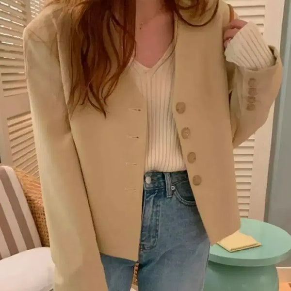 [BUNJANG] Beige Four-Button Open Collar Jacket (New) / [새상품] 베이지 포버튼 자켓