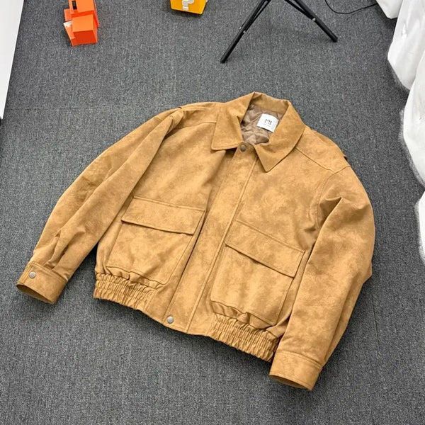 [BUNJANG] Brown Vegan Leather Crop Jacket / (5회착) 브라운 비건레더 크롭 자켓