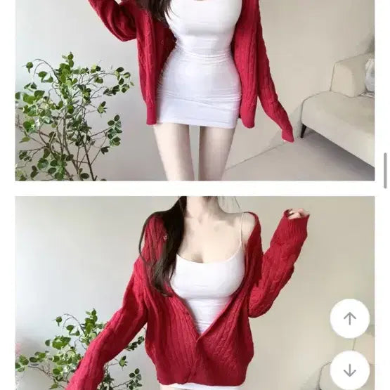 [BUNJANG] Sunneu Cable Loose Fit Crop Cardigan Red / [새상품] 순느 꽈배기 루즈핏 크롭 가디건 레드