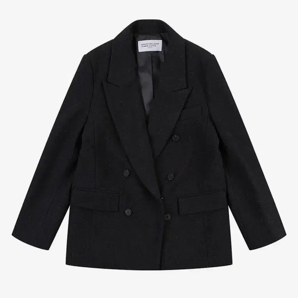 [BUNJANG] Dark Grey Double-Button Tailored Half-Coat Jacket / 더블버튼 테일러드 자켓 하프코트 다크 그레이
