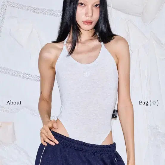 [BUNJANG] Mysterious Hotel Halterneck Bodysuit White Melange / 미스테리어스호텔 홀터넥 바디수트 화이트 멜란지