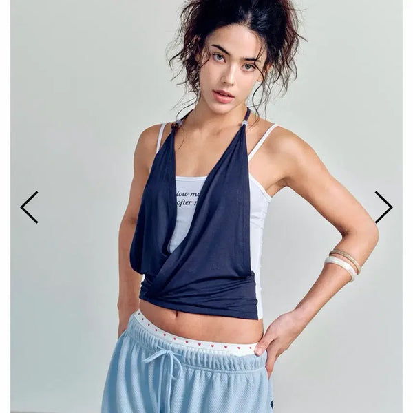 [BUNJANG] As If Cafe Layered Halter Top Navy / [새상품] 에즈이프캘리 레이어드 홀터탑 네이비