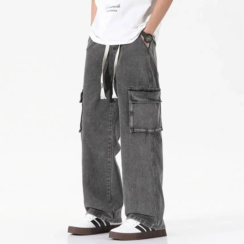[BUNJANG] Men's Cargo Wide Span Banding Pants - Grey (XL) / [XL] 남성 카고 와이드 스판 밴딩 그레이 팬츠 새상품