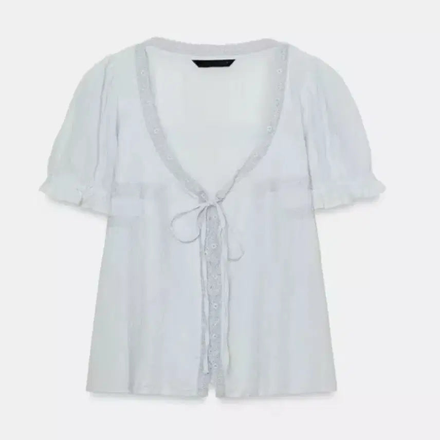 [BUNJANG] Zara Gauze Embroidered Shirt Pastel Blue XS / 새상품) xs사이즈 자라 거즈 자수 셔츠 파스텔블루