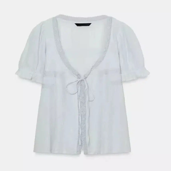 [BUNJANG] Zara Gauze Embroidered Shirt Pastel Blue XS / 새상품) xs사이즈 자라 거즈 자수 셔츠 파스텔블루