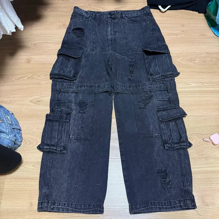 [BUNJANG] Juun.J Wide Distress Cargo Pants Size 52 / 준지 와이드 디스 카고 52