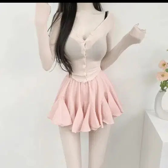 [BUNJANG] Sunneu Frill Kang Kang Skirt Black / [새상품] 순느 캉캉 핀턱 미니스커트 셔링 플레어 치마 블랙