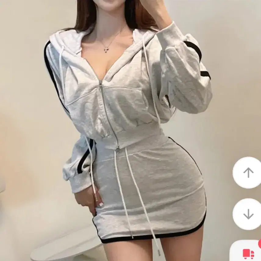 [BUNJANG] Ablley Black Hoodie Zip-up & Dolphin Skirt Set / [새상품/세트] 에이블리 후드집업 + 미니원피스 세트 블랙