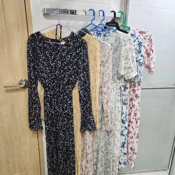 [BUNJANG] 7-Piece Set Floral Long Dress / (7개 세트)꽃무늬 플라워 롱원피스 긴원피스 하객룩 출근룩