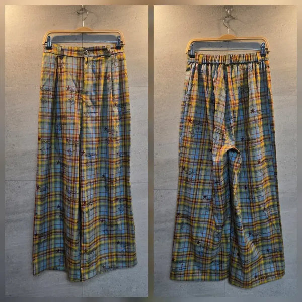 [BUNJANG] Lettering Check Pattern Wide Pants / 레터링 체크 패턴. 와이드 팬츠.