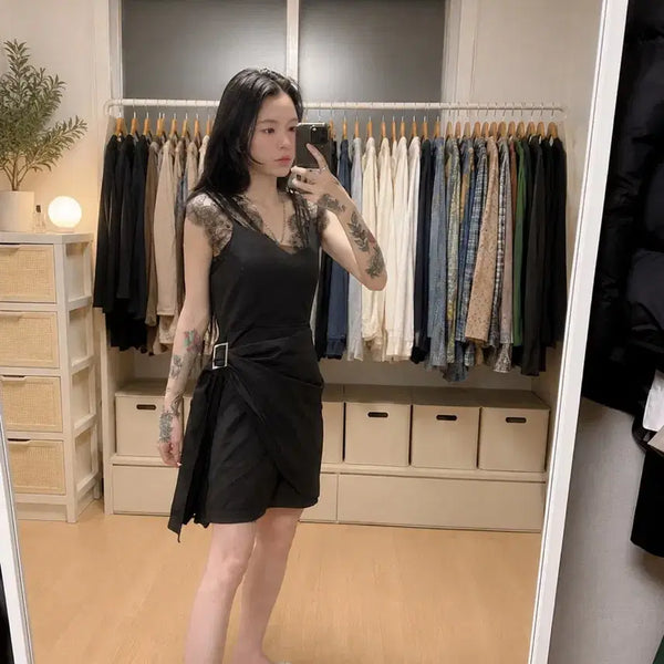 [BUNJANG] Black & Gray Wrap Style Mini Dress / 블랙 & 그레이 랩 스타일 미니 끈 원피스