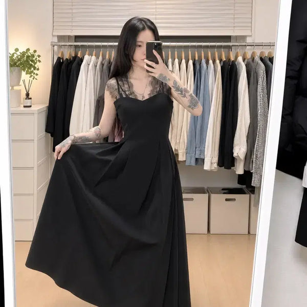 [BUNJANG] Black Bustier Flare Long Dress / 블랙 뷔스티에 플레어 롱원피스