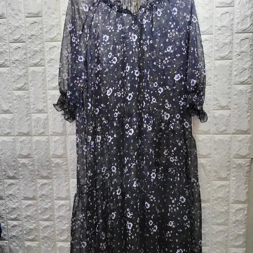 [BUNJANG] Chiffon Flower Pattern Long Dress / 쉬폰 플라워 패턴 원피스