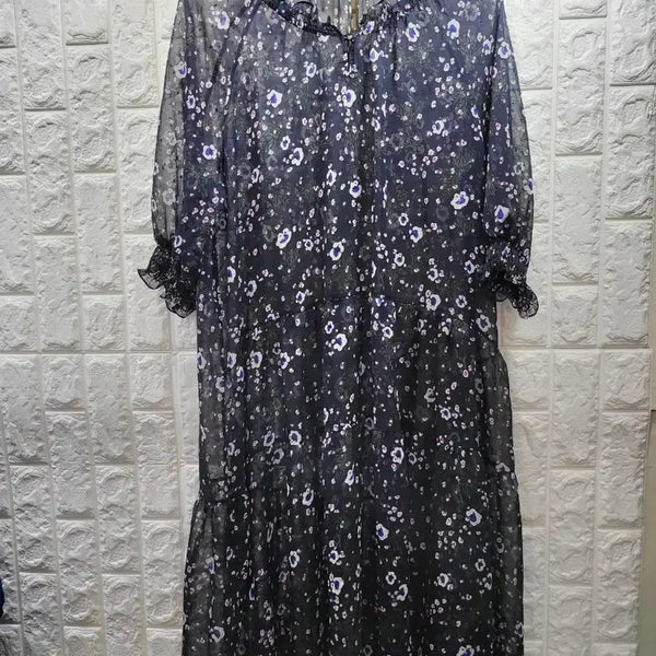 [BUNJANG] Chiffon Flower Pattern Long Dress / 쉬폰 플라워 패턴 원피스