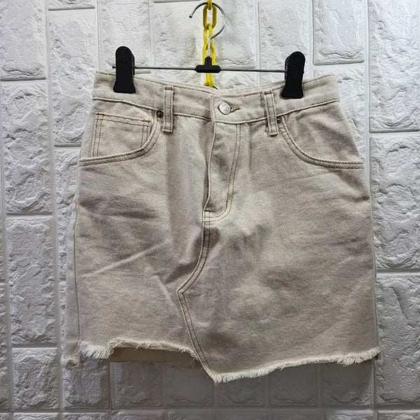 [BUNJANG] Denim Wrap Mini Skirt - Beige / 데님 랩 스커트 베이지