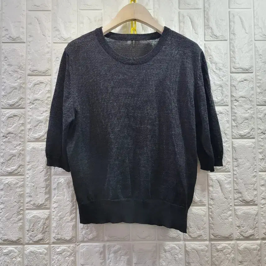 [BUNJANG] Basic Roundneck Short Sleeve Knit Charcoal / 기본 라운드넥 반팔 니트 차콜