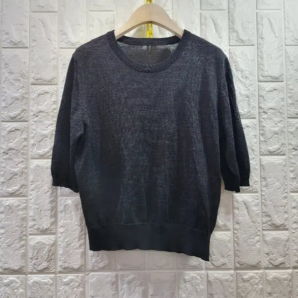 [BUNJANG] Basic Roundneck Short Sleeve Knit Charcoal / 기본 라운드넥 반팔 니트 차콜