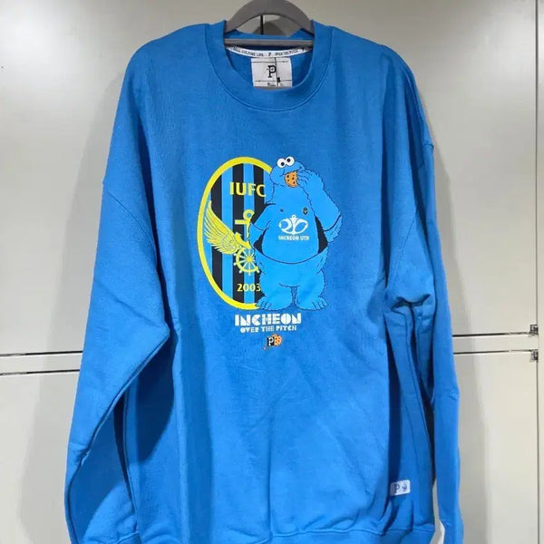 [BUNJANG] Overdopeich Incheon United Cookie Monster Sweatshirt Blue / 오버드피치 인천유나이티드 쿠키몬스터 맨투맨 블루