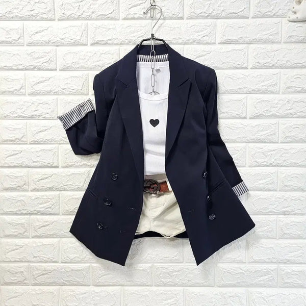 [BUNJANG] Double Button Cropped Sleeve Jacket Navy / 더블 버튼 자켓