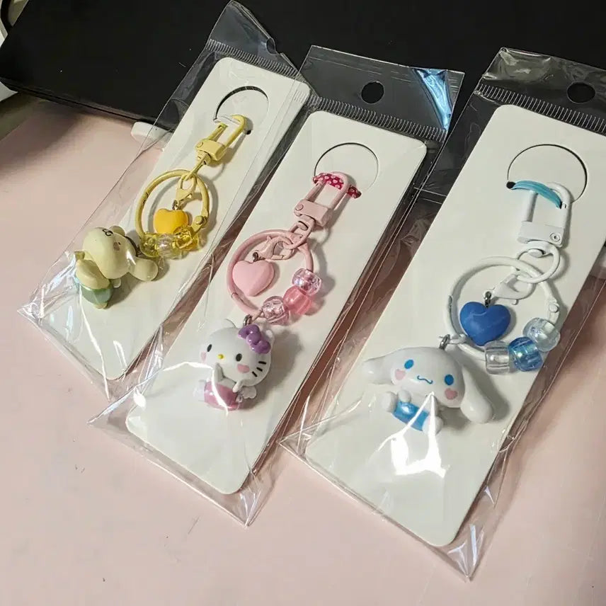 [BUNJANG] Sanrio Character Keyring Set (Hello Kitty, Pompompurin, Cinnamoroll) / 산리오 키링 3종(키티, 폼폼푸린, 시나모롤)