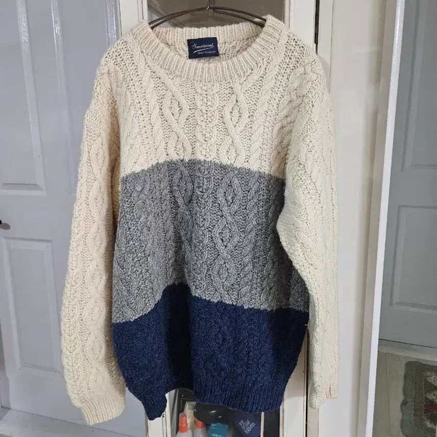 [BUNJANG] Aran Pattern 100% Wool Knit Sweater (Ivory/Gray/Navy) / 아란 무늬 스웨터 아이보리/그레이/네이비