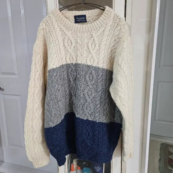 [BUNJANG] Aran Pattern 100% Wool Knit Sweater (Ivory/Gray/Navy) / 아란 무늬 스웨터 아이보리/그레이/네이비