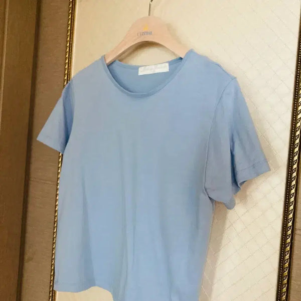 [BUNJANG] Sky Blue Solid Short Sleeve T-Shirt / 하늘색 무지 반팔티