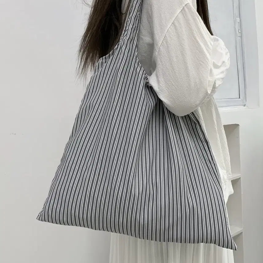 [BUNJANG] Stripe Eco Bag Black / 스트라이프 에코백 검정