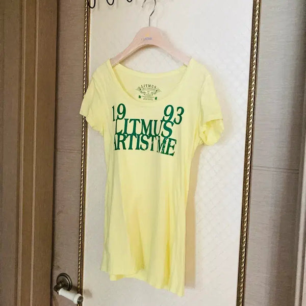 [BUNJANG] Lemon Round Neck T-Shirt / 상큼한 레몬 색 라운드 티