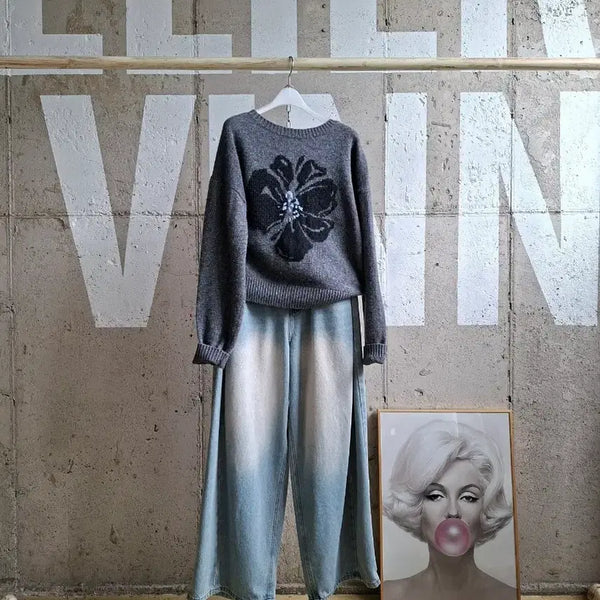 [BUNJANG] Cashmere Blend Flower Knit Sweater / 캐시혼방 플라워 니트 스웨터(SB4