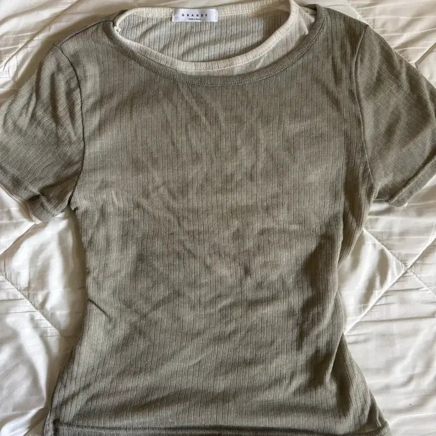[BUNJANG] Layered Short Sleeve T-shirt Khaki / 레이어드 반팔 카키