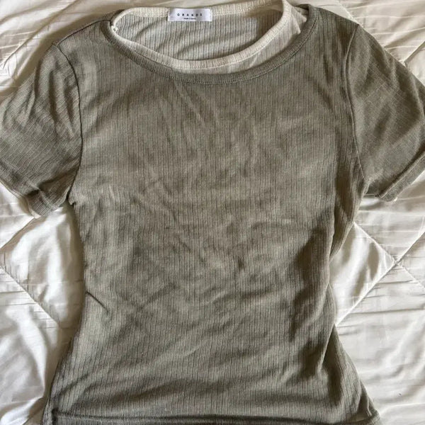 [BUNJANG] Layered Short Sleeve T-shirt Khaki / 레이어드 반팔 카키
