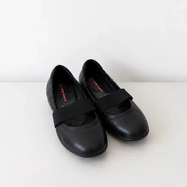 [BUNJANG] Prada Sport Leather Mary Jane Flat Shoes Black / 프라다 스포츠 레더 메리제인 플랫 슈즈 블랙