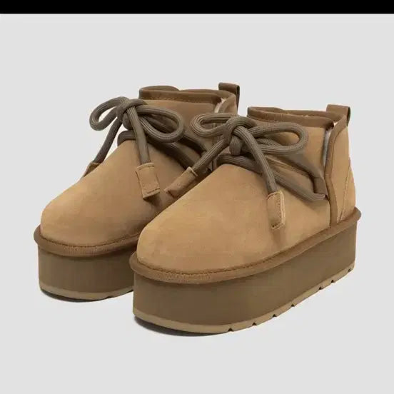 [BUNJANG] Fluffy Citrus Ribbon Platform Boots Peanut / 플러피시트러스 리본 플랫폼 부츠 피넛 37(235-240)