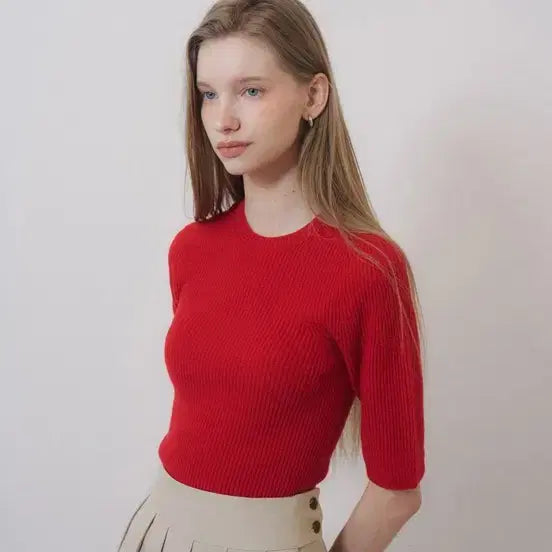 [BUNJANG] Holgarmet Ribbed 5-Sleeve Knit Red (80% Wool) / 비율 홀가먼트 골지5부니트 레드 울80