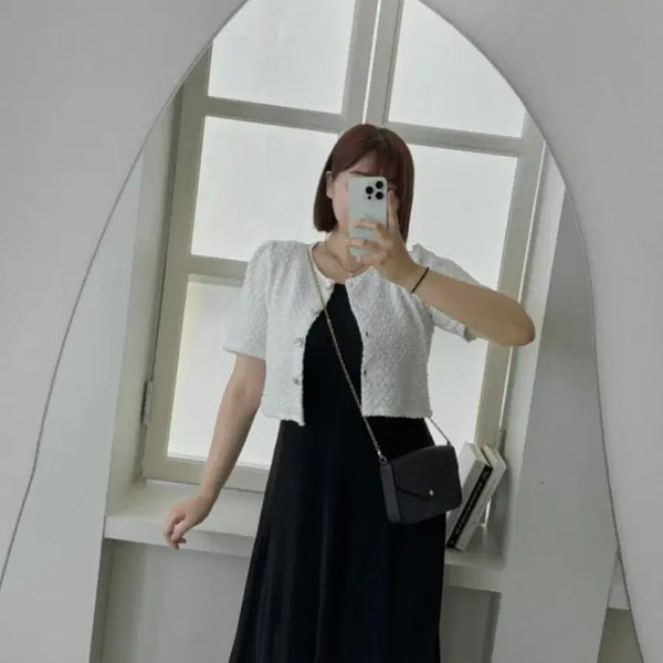 [BUNJANG] Six& (식스앤드) Cropped Blouse Jacket White / 식스앤드 뽀글 크롭 블라우스 자켓 화이트 55~77