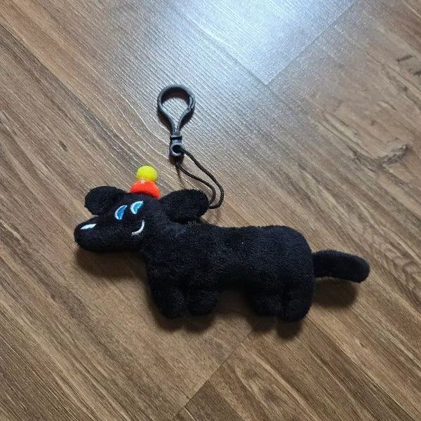 [BUNJANG] Black Cone Hat Dog Plush Keychain / 블랙 고깔모자 강아지 인형 키링