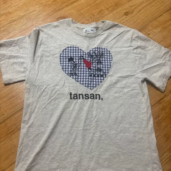 [BUNJANG] Carbonated Heart Check Short-Sleeve T-Shirt / 탄산 하트 체크 반팔 티셔츠