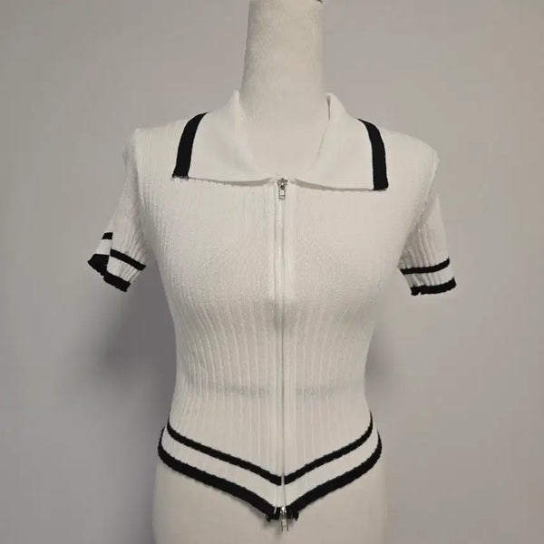 [BUNJANG] Collared Zip-Up Short Sleeve T-Shirt / (free)카라 집업 반팔