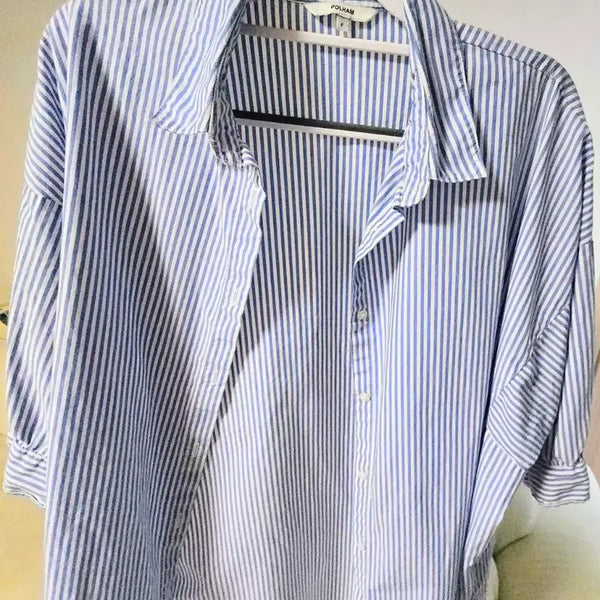 [BUNJANG] Pohlham Striped Oversized Fit Shirt Blue / 폴햄 스트라이프 오버핏 셔츠 블루