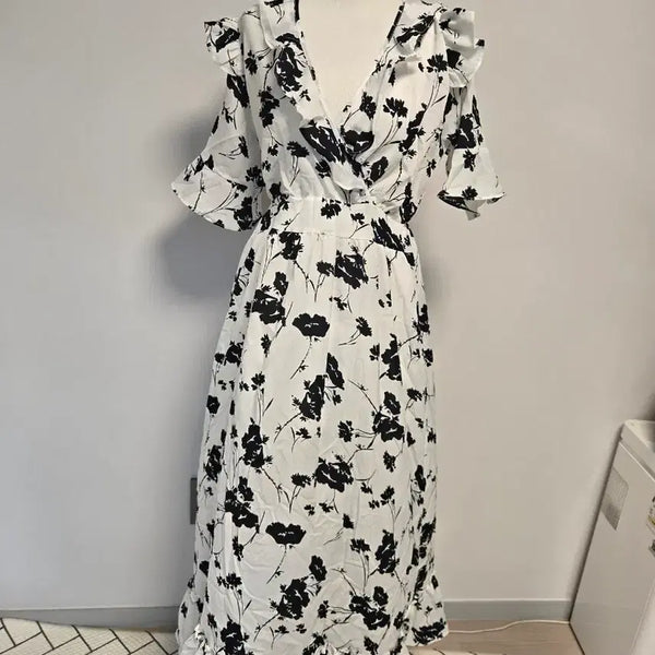 [BUNJANG] Women's Floral Print Ruffle Long Dress / (M)새상품 꽃무늬 프릴 롱원피스