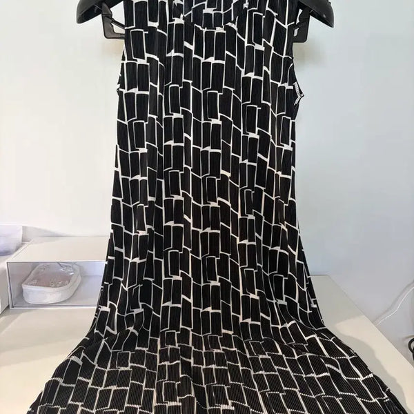 [BUNJANG] United Colors of Benetton Pleated Dress Black White Polyester / 베네통 플리츠 원피스 42
